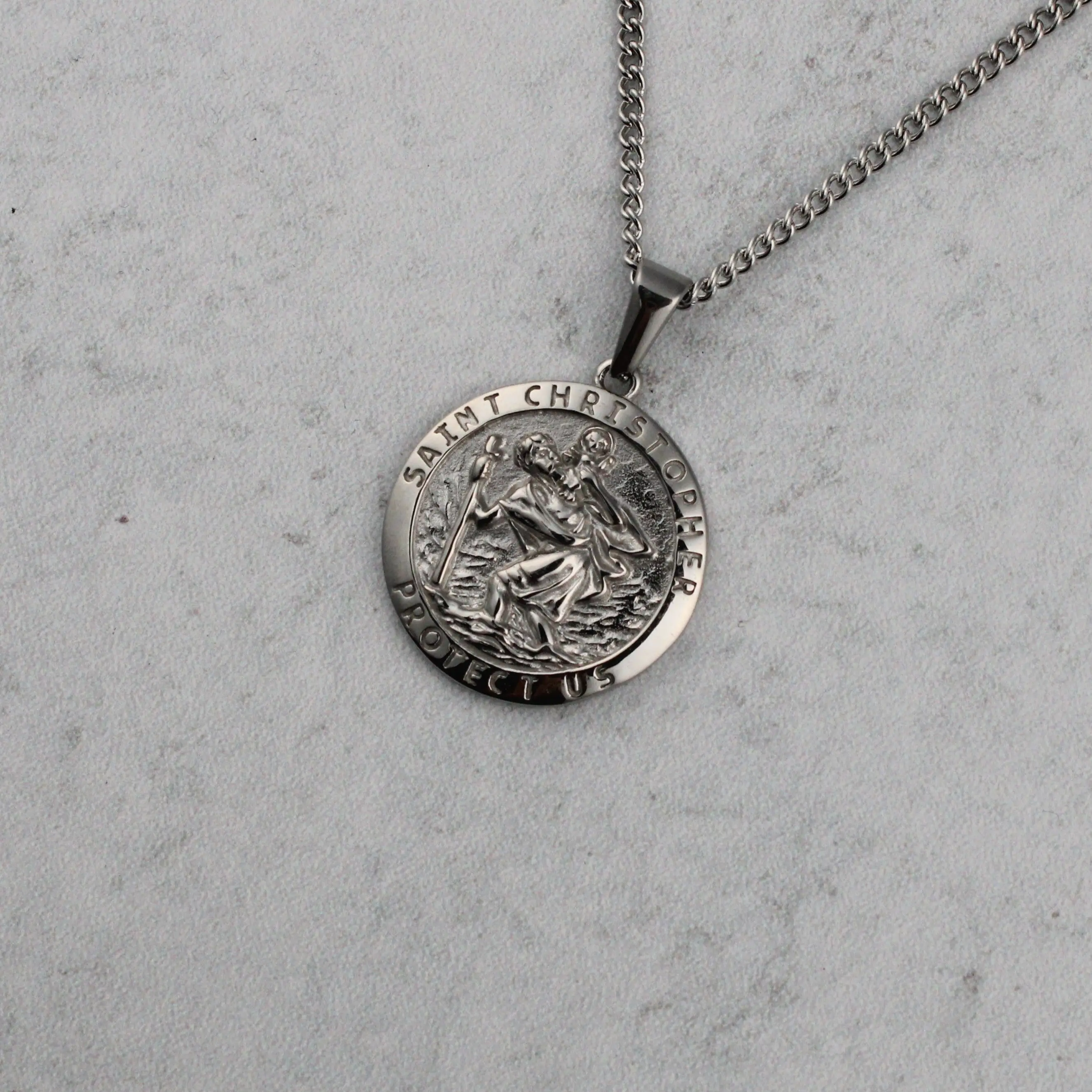 Silver Saint Christopher Pendant Chain Necklace