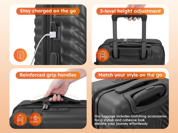 PHI VILLA 20-inch Carry On Luggage Airline Approved - PC+ABS Lightweight Suitcase with Built-in TSA Lock, Hard-shell Durable Rolling Luggage with USB Port