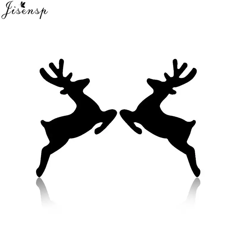 Jisensp Christmas Accessories Running Deer Earrings for Women Cute Elk Animal Stud Earrings Pendientes Black Reindeer Earings