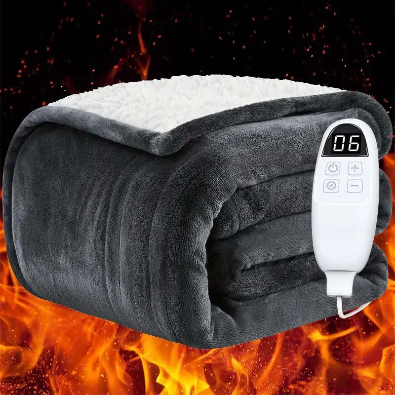 AUKFA Electric Heated Blanket Throw - Full Twin Soft Flannel Sherpa, 6 Heat Levels, 8-Hour Automatic Timer Auto Off, Fast Heating, Warm Blanket for Bedroom, Couch or Chair, Cozy Style Home Office Use,back to school,back to school haul