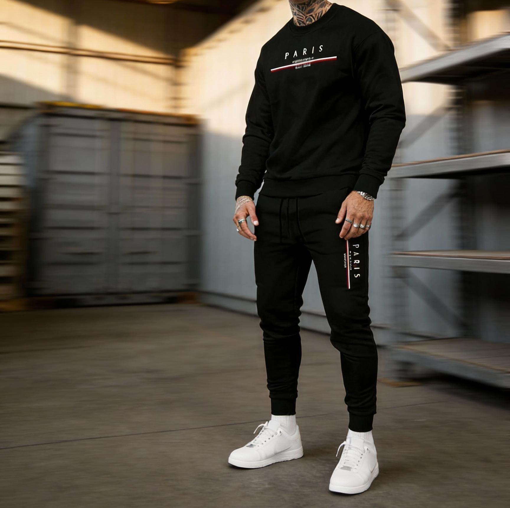 Paris Graphic Men's Coordinated Tracksuit Set - Crewneck & Joggers Comfortable Everyday Outfit for Stylish Men