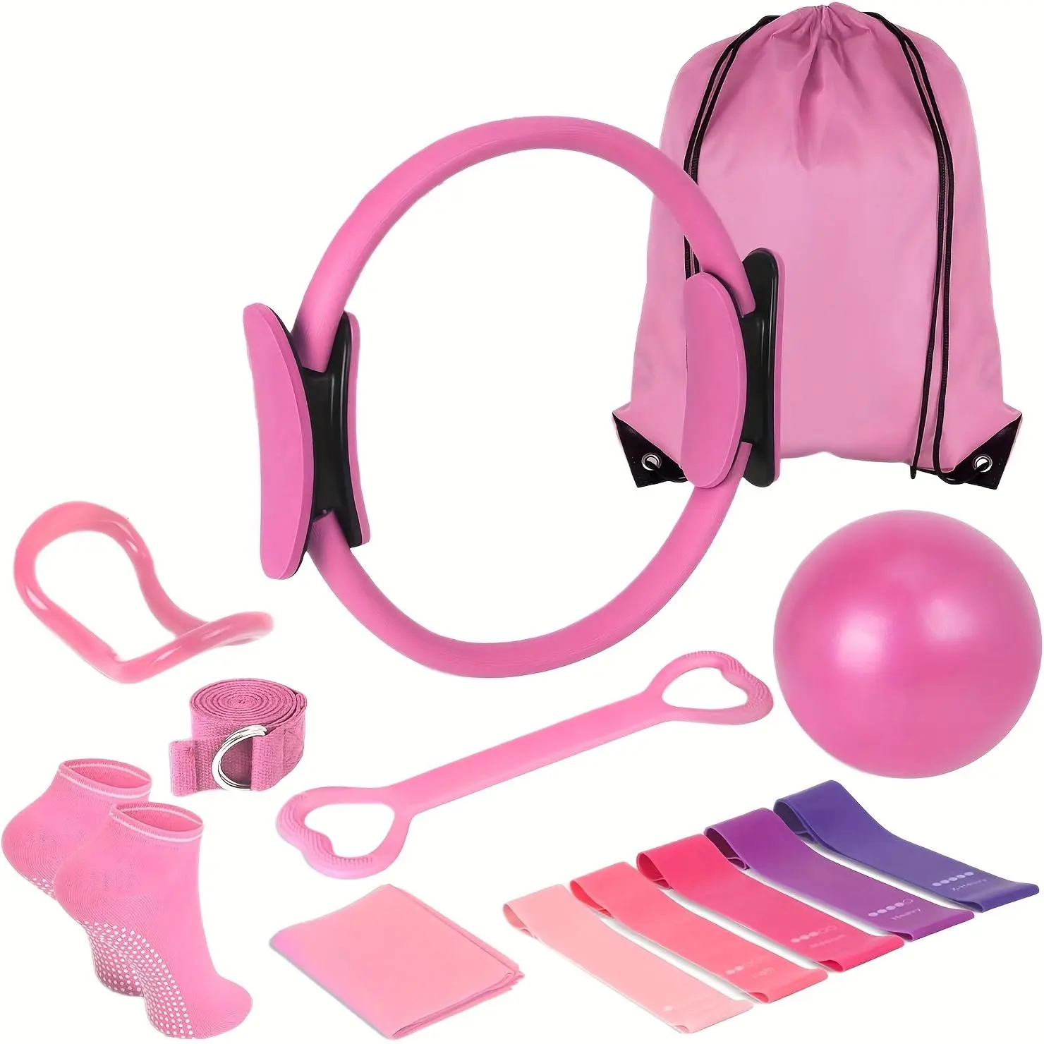 Yoga Pilates Equipment Set, 13pcs/set Yoga Ring & Ball & Resistance Band & Stretch Band & Socks & Storage Bag, Pilates Workout Set, Fitness Equipment for Home Gym, At Home Gym Equipment, Fitness Training Band, Exercise Ball, Stretching Gear, Pilates Kit