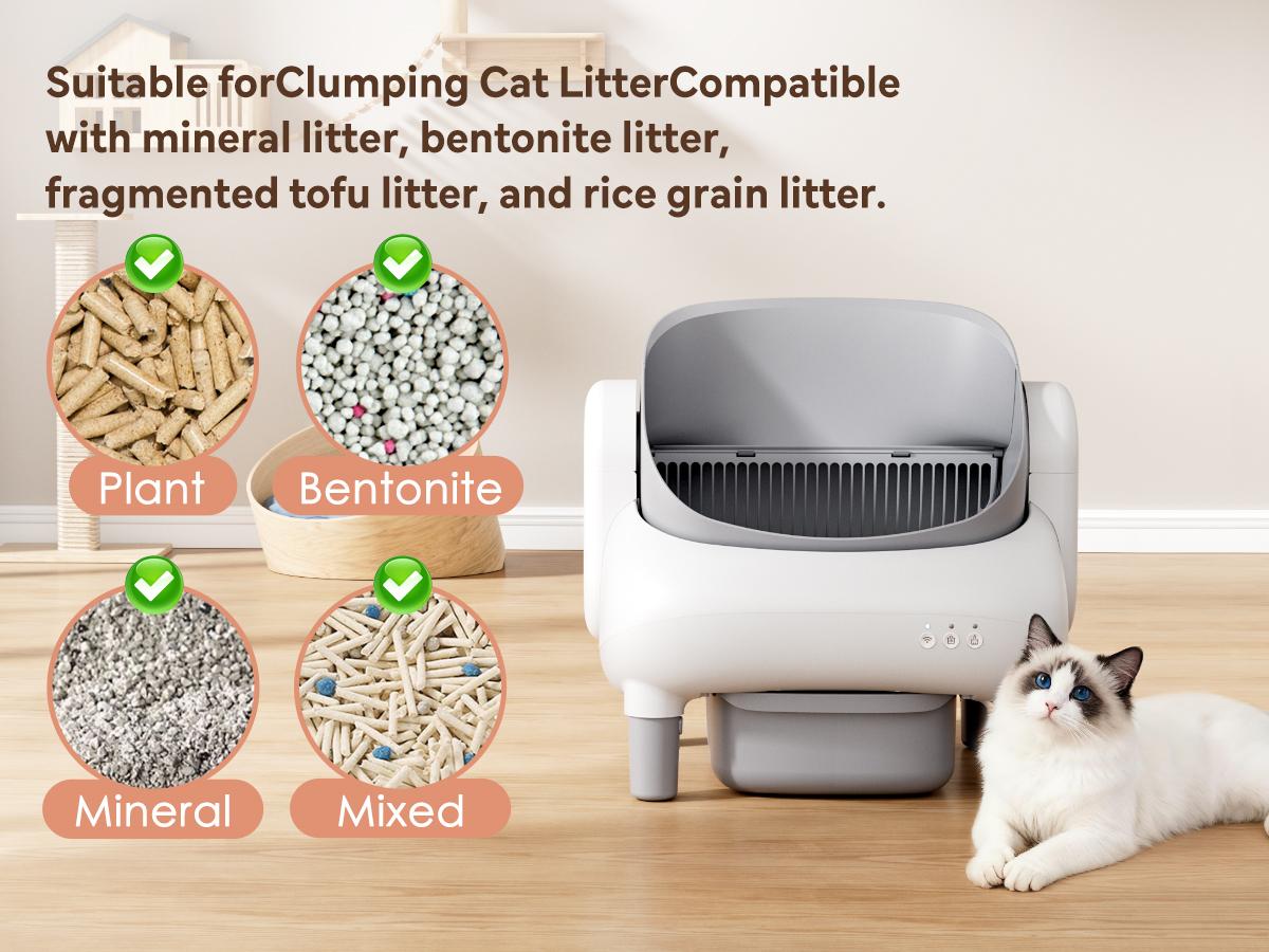 Self-Cleaning Litter Box for Multi-Cat Homes Open-Top Auto Cleaner with APP Control Safety Sensors Odor Lock Large Waste Bin 10.5L Sealed Leak-Proof Design (Only Supports 2.4G Wifi)
