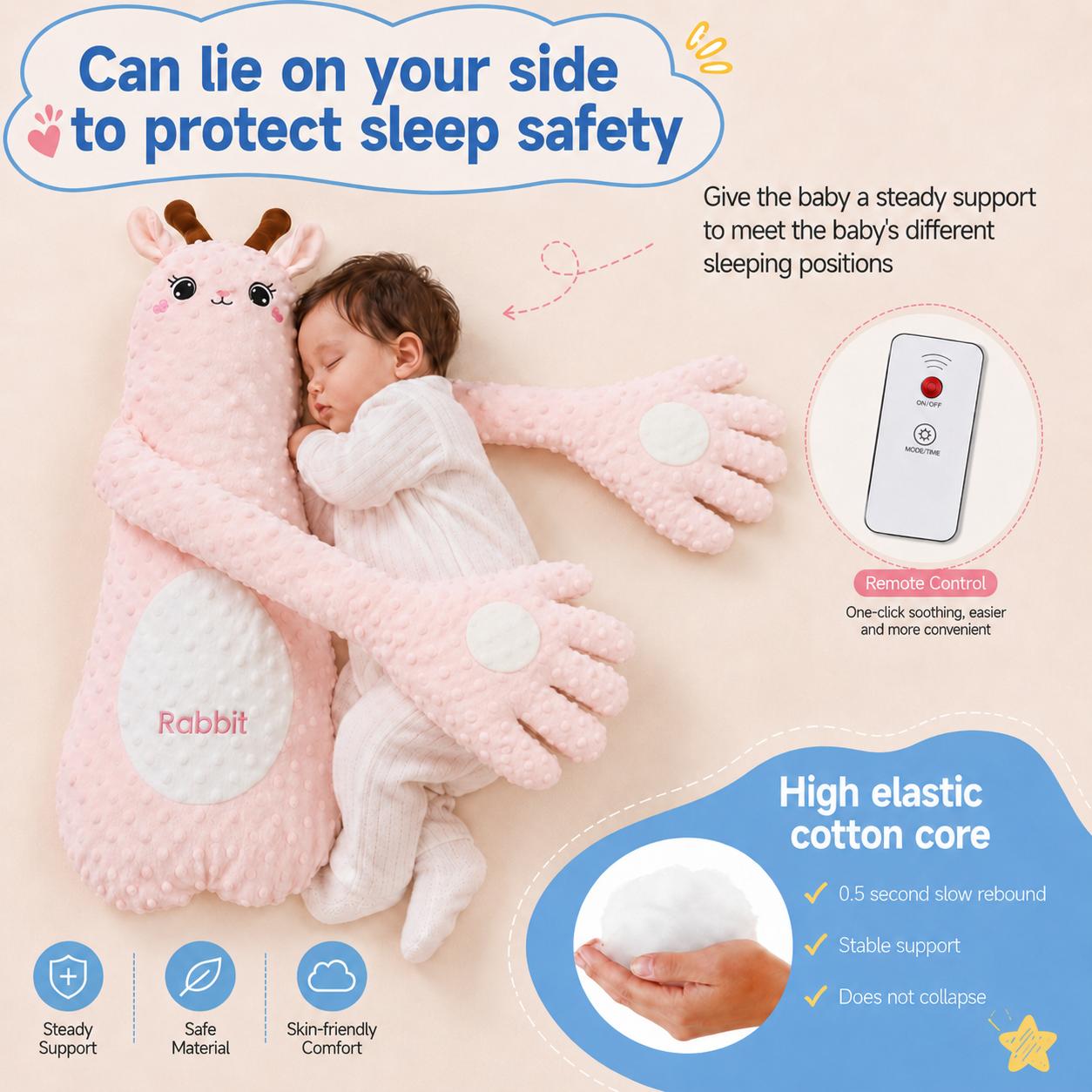 【Baby Gift】Green Leek Baby Soothing Pillow with Remote, 3 Adjustable Patting Modes, Ultra-Soft Hugging Sleep Pillow for Newborns, Perfect Baby Shower Gift
