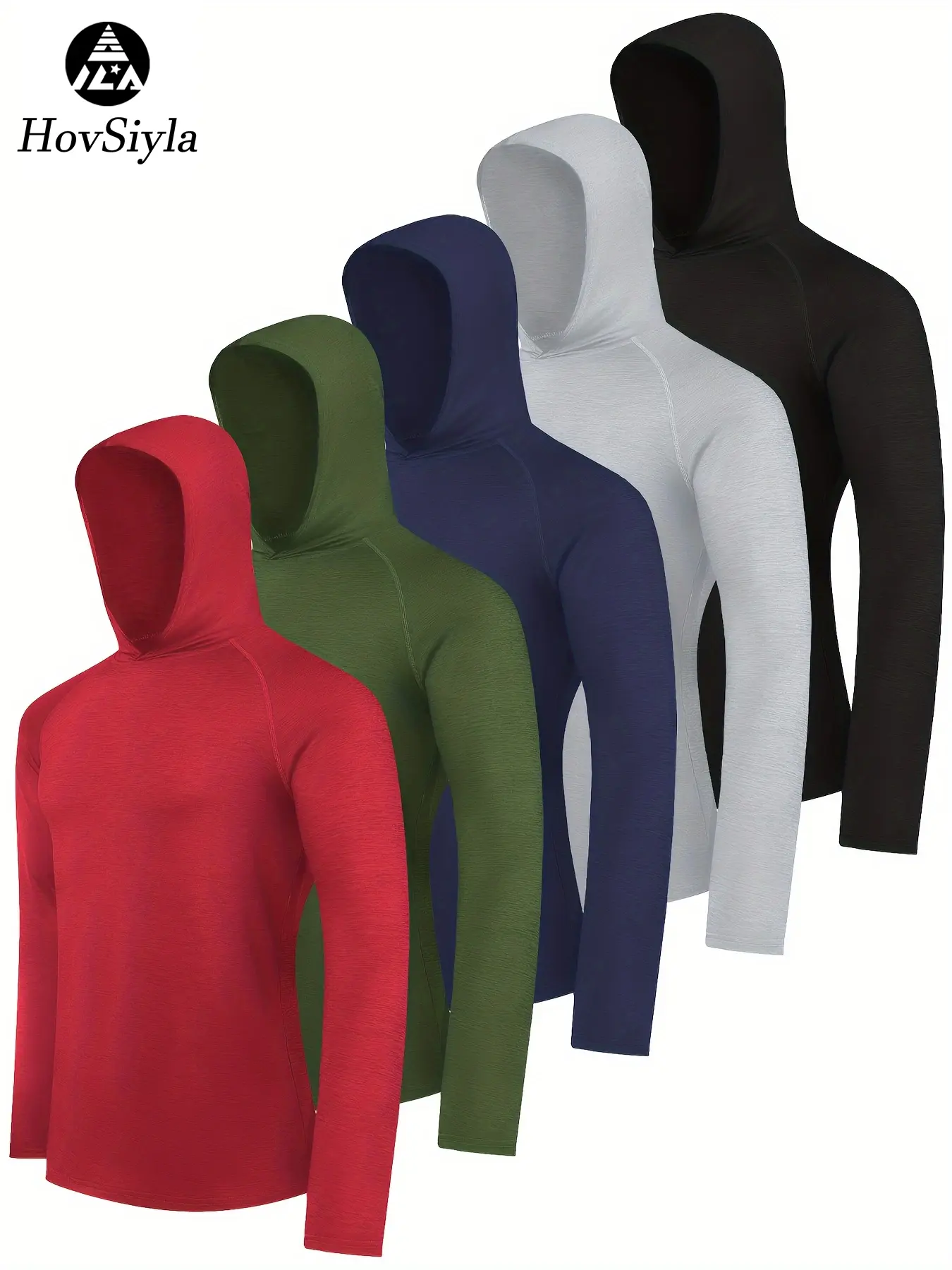 HovSiyla 5 Pack Fishing Sun Hoodie for Men UV UPF Long Sleeve Shirts Athletic Gym Workout Hiking Running Lightweight Tops