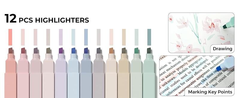 Four Candies 56/58 PCS Aesthetic School Supplies with Large Pencil Case, 6 Colored Ballpoint Pens, 12 Pastel Highlighters, 5 Black Ink Gel Pens, 9 Mechanical Pencils 0.5-2.0mm Student Essentials,girly office supplies,Writing Instruments Stationery Set