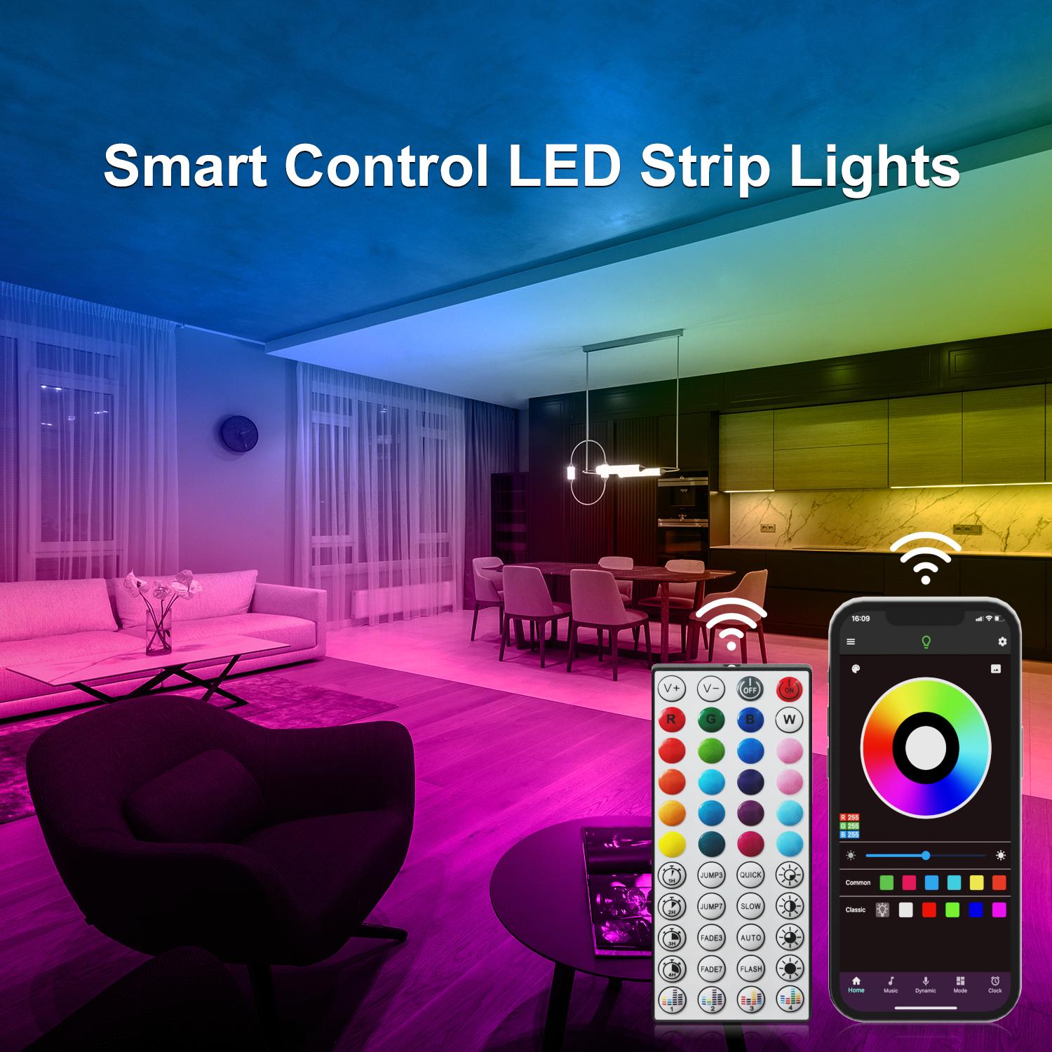100FT 50FT Smart Led Light Strip RGB Color Changing Music Sync Strip Lights with App & Remote Control for Bedroom Indoor Lighting Decoration Modern