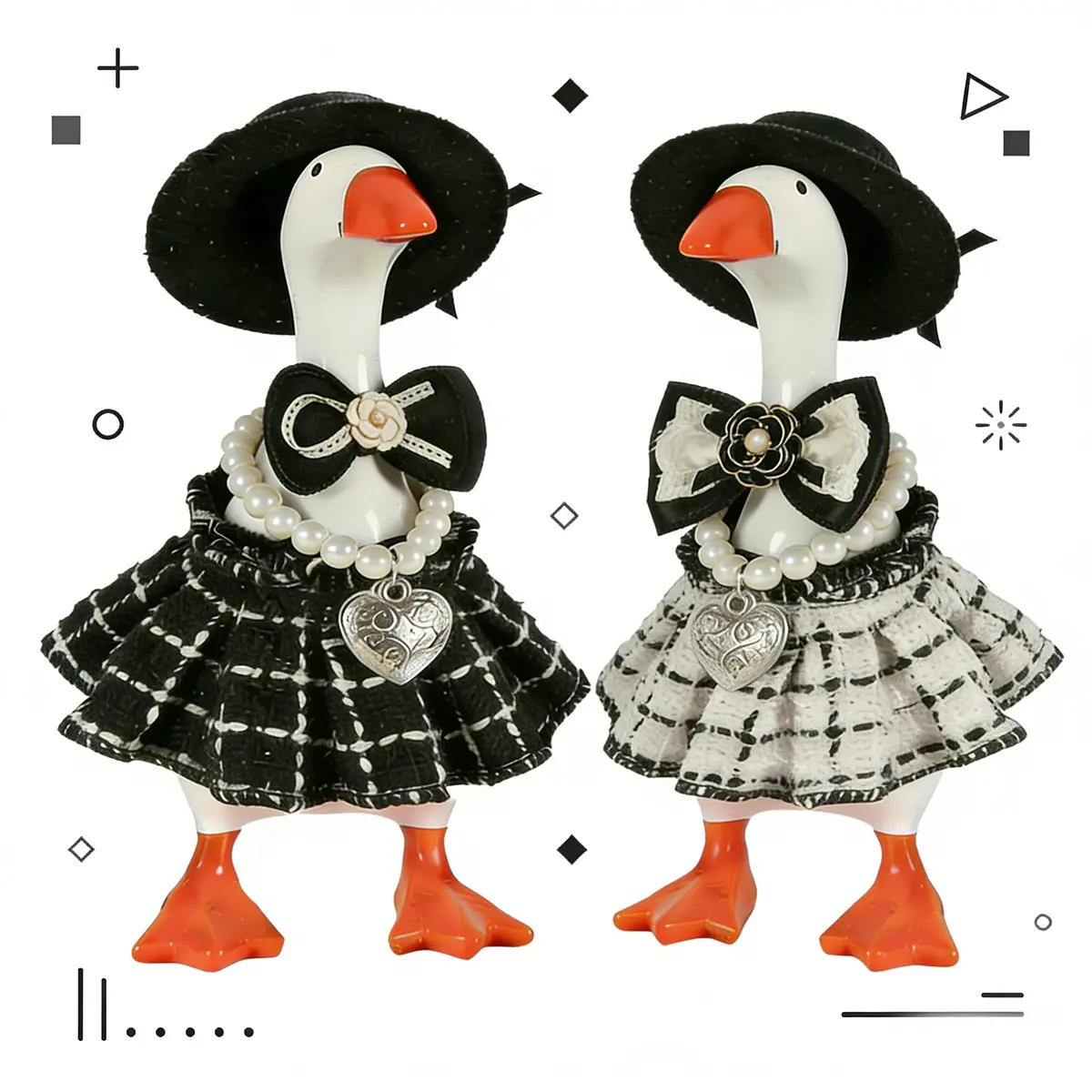7-inch Glossy Pearl Magnetic Desktop Goose Figurines (2-Pack) - Cute Cartoon Table Ornaments, Small Exquisite Home Office Decor & Ideal Gift Accessories