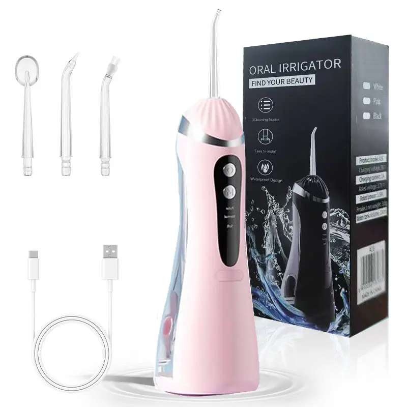 Cordless Rechargeable Oral Irrigator Water Flosser - Dental Cleaner, At Home Dental Complete Oral Care Set, Home/Travel Portable Waterproof Lightweight Plaque Remover, Includes Tongue Scraper & 4 Accessories