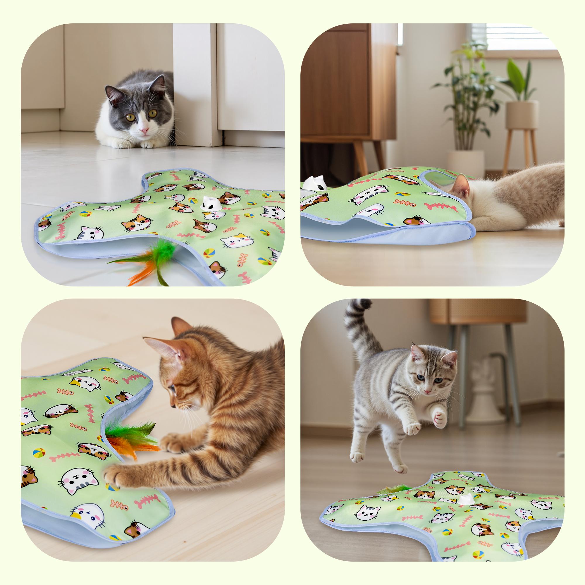 Chtoocy Hide and Seek Interactive Cat Toys,Moving Concealed Wand Feather, Rechargeable Cat Toy,Indoor Exercise Kicker for All Breeds