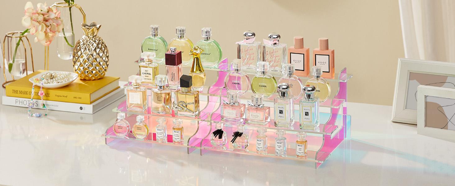 Lifewit 4-Tier Iridescent Acrylic Rises for Perfumes, Cologne, Fragrances, Figures, Collectibles & Organiser Racks - RGB Color, Space-Saving Design