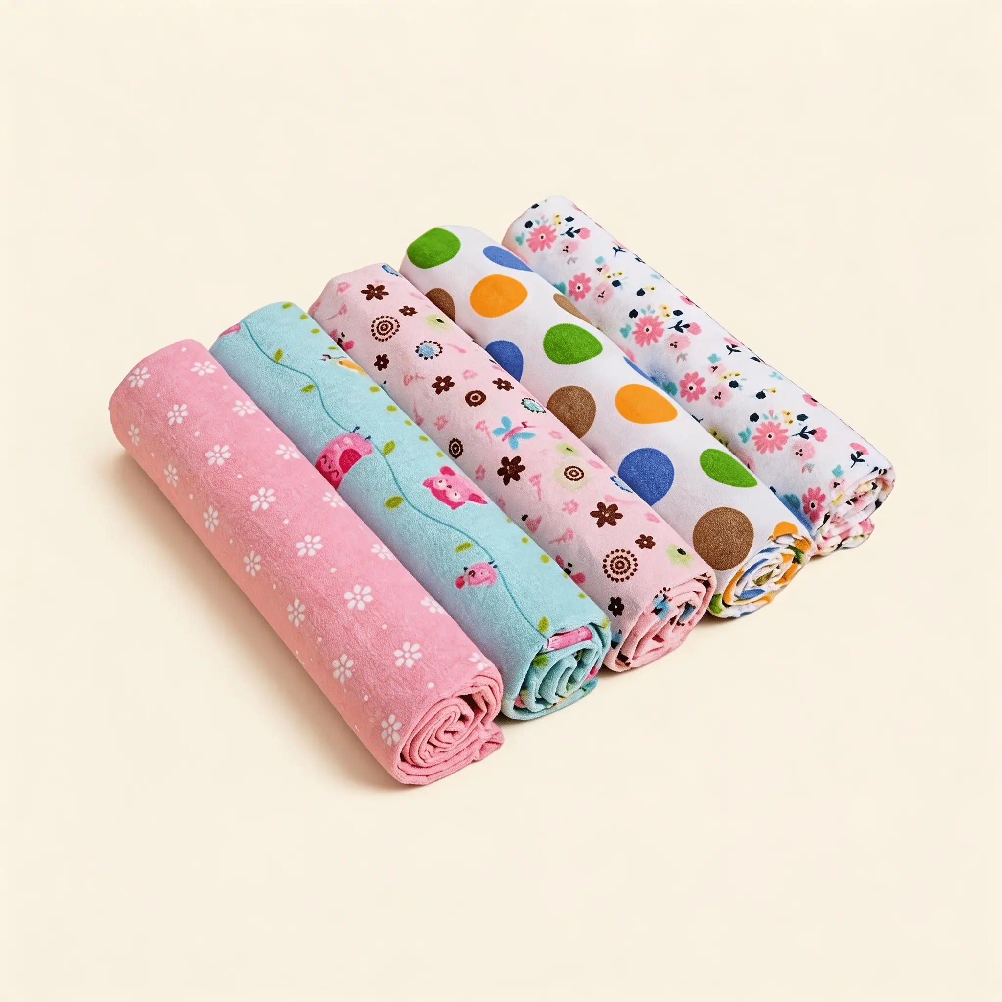 Newborn Blanket Set 5-Piece Cute Bedding, Soft Breathable, Cute Print, Lightweight, All-Season Use, Perfect Baby Shower Gift