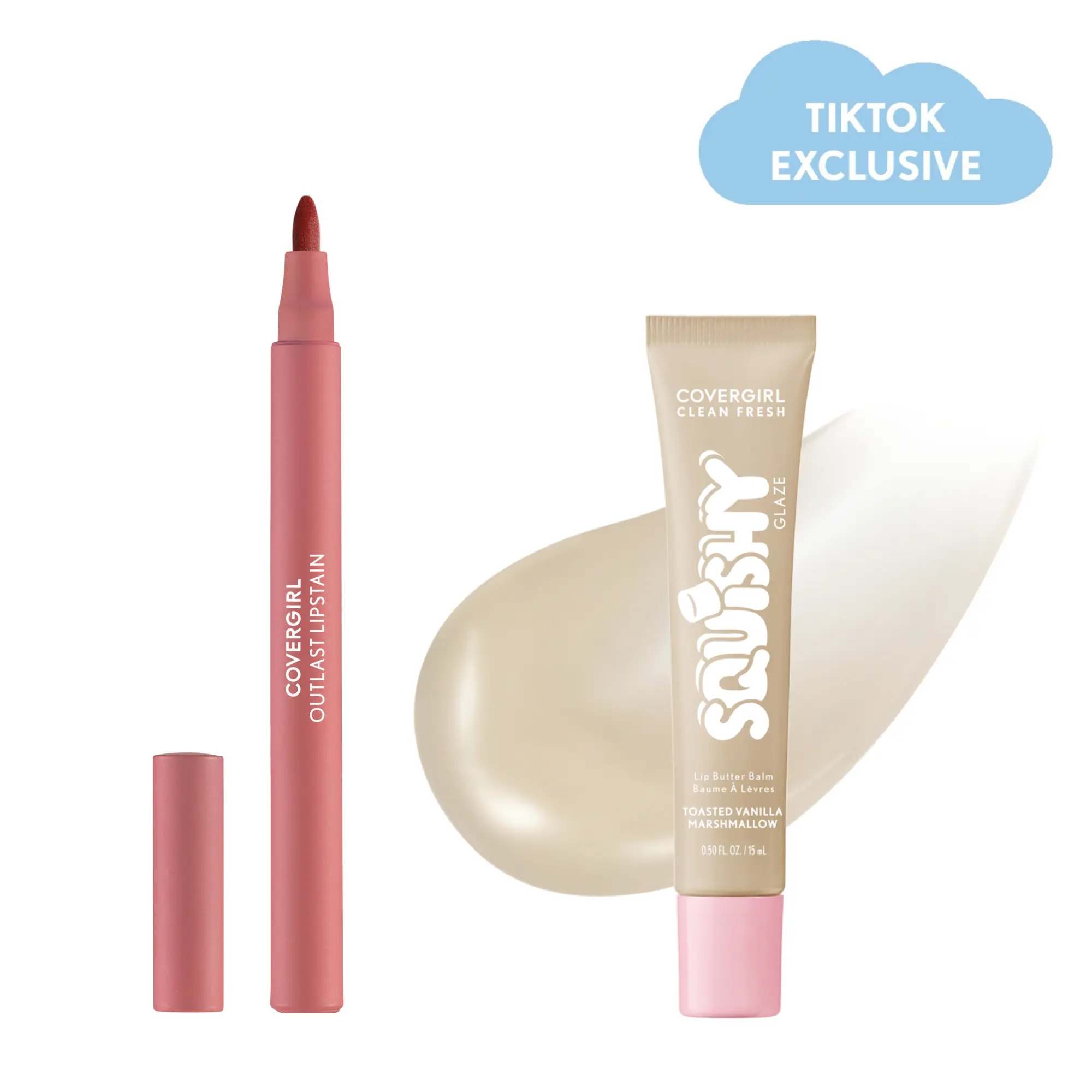 COVERGIRL Lip Stain & Tinted Lip Butter Balm Duo, Outlast Transfer-Proof Lipstain + Clean Fresh Squishy Glaze, Makeup, Honey, Peach