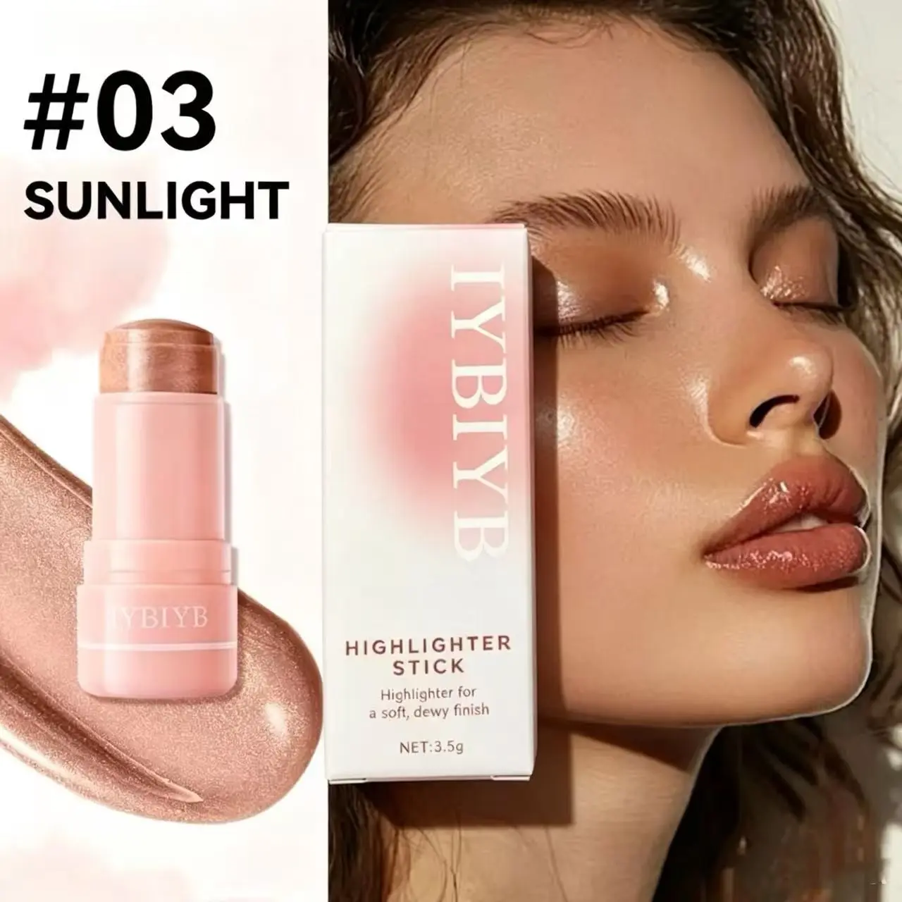 Jelly highlight powder blusher stick -3D luminous glow effect, lasting waterproof up to 12 hours, providing rose pink, purple and champagne gold colors. Lightly sweep to create a glossy makeup effect Beauty Cosmetics