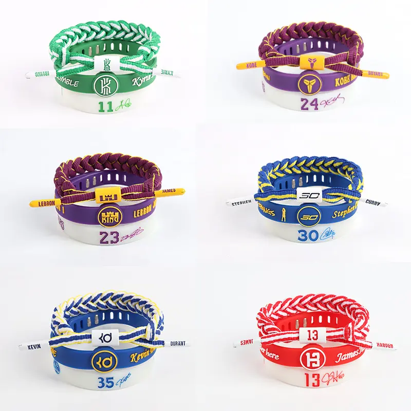 Basketball Bracelet – Kobe James Curry Irving Durant – Set of 3 with Silicone Woven Strap Accessory for Basketball Enthusiasts Gift Item