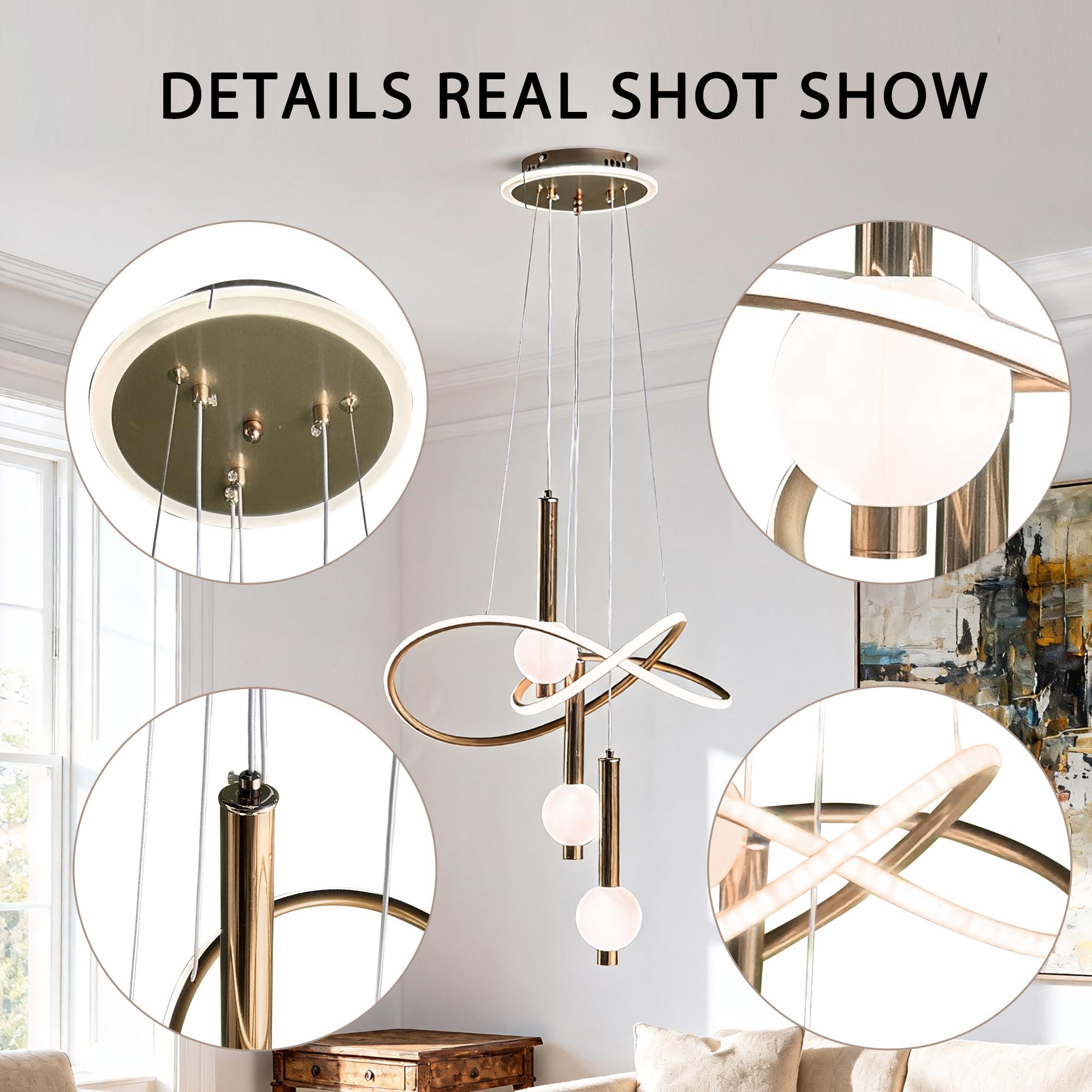 Modern Gold 3-Light Lollipop Pendant Chandelier, 3-Color Dimmable LED, Adjustable Height, Sculptural Design, Glowing Ceiling Plate, 110V Home Decor Home Lighting for Dining Room, Hallway