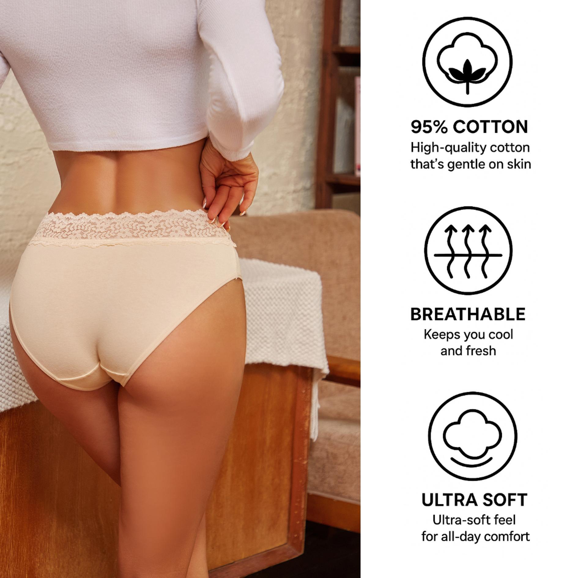 FINETOO 8-Pack Cotton Bikini Underwear for Women, Soft Cheeky Fit with Stretch Lace Waist, Breathable Skin-Friendly Everyday Panties S-2XL SpringStatements