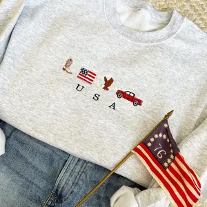 USA Embroidered Icons Crewneck Sweatshirt | America Sweatshirt | 4th of July crewneck | Country, Western, Cowboy Sweatshirt