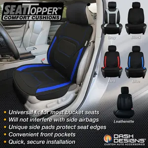 Car Seat Topper Cushion, Dash Designs Universal Bucket Seat Cover, Seat Protection with Front Storage Pockets, Car Interior Accessories