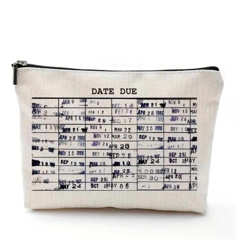 Library Due Date Catch All Zippered E-reader Makeup Bag