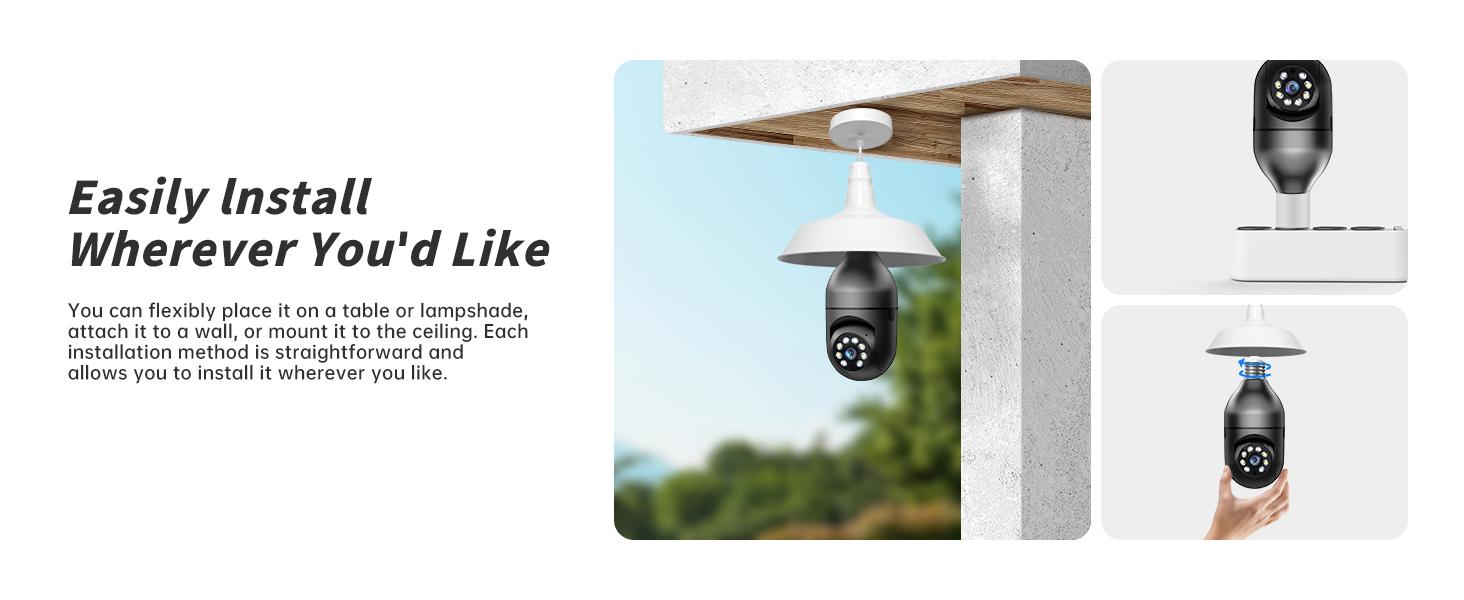 WESECUU Security Camera Bulb 3MP HD Night Vision 2-Way Audio 2.4GHz Wi-Fi Indoor/Outdoor Remote Access EseeCloud Easy Install E27 Socket