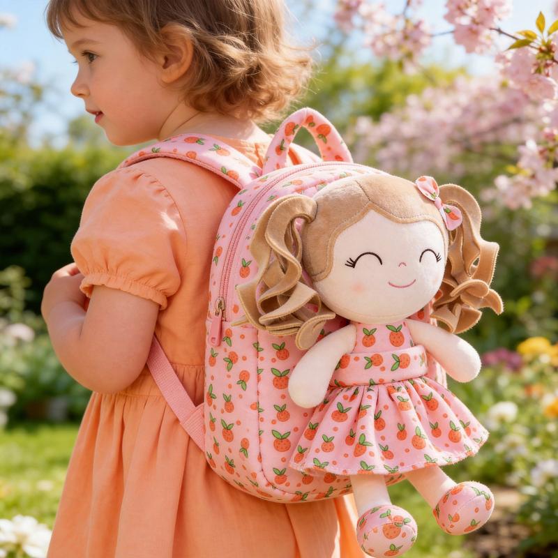 Gloveleya Strawberry Fruit Doll Backpack - 9" Soft Plush Toy Bag with Removable Berry Girl, 2-in-1 Toddler Backpack for Ages 2-4, Sweet Birthday & Valentine's Day Gift for Girls