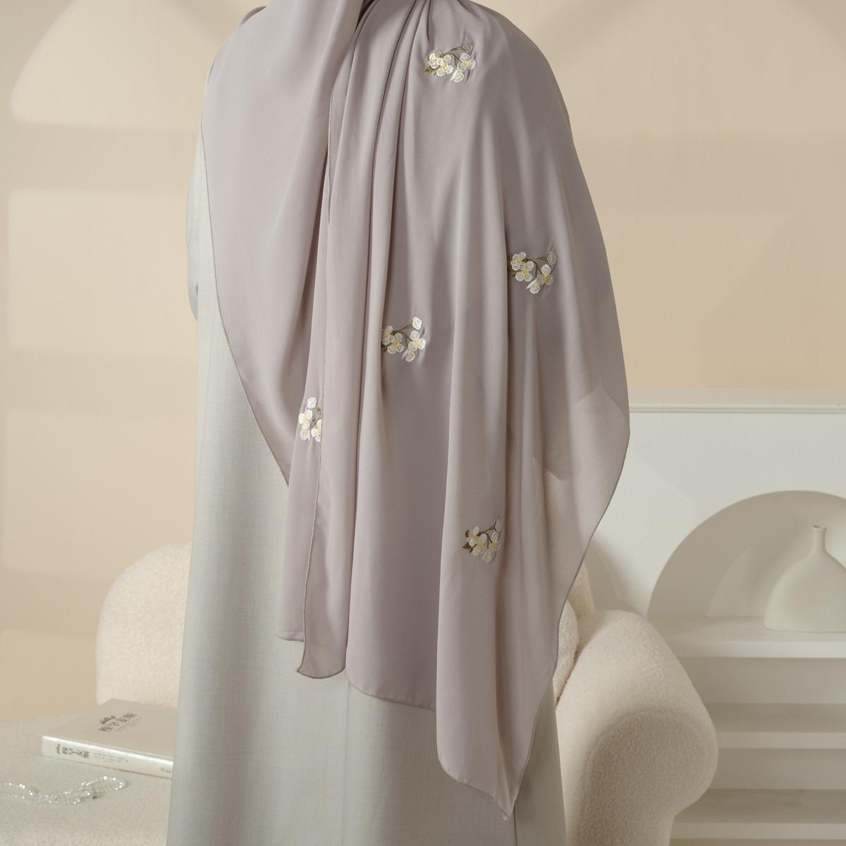 Olive Branch Embroidered Linen Abaya Set | 4-Piece Handmade Design | Jasmine & abaya coats | Symbol of Peace & Resilience | Includes Open Abaya, Inner Dress, Hijab, Belt | Modest Fashion | Full-Length, Wide Sleeves | Perfect for Weddings elega