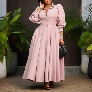 summer spring clothes Trendy Elegant Casual Dresses Women's Summer Solid Color Long Sleeve A-line Maxi Shirt Dress Ladies Office Dress for Women Light Womenswear