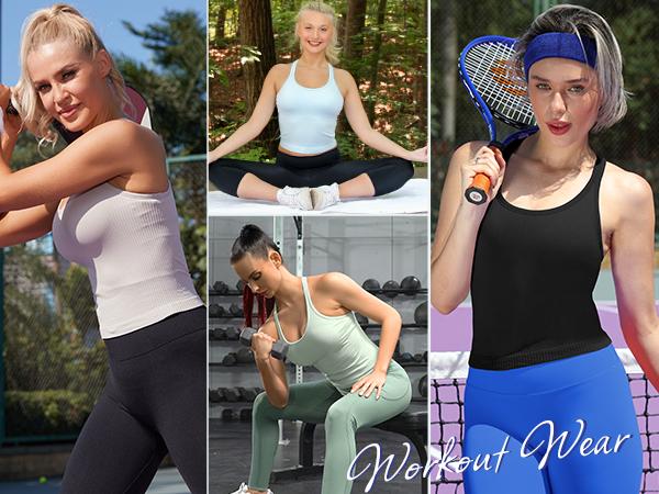 Attraco Women Ribbed Tank Top Workout with Built in Bra Yoga Racerback Crop Tops Tight Fit Lightweight Activewear Soft Breathable Vest