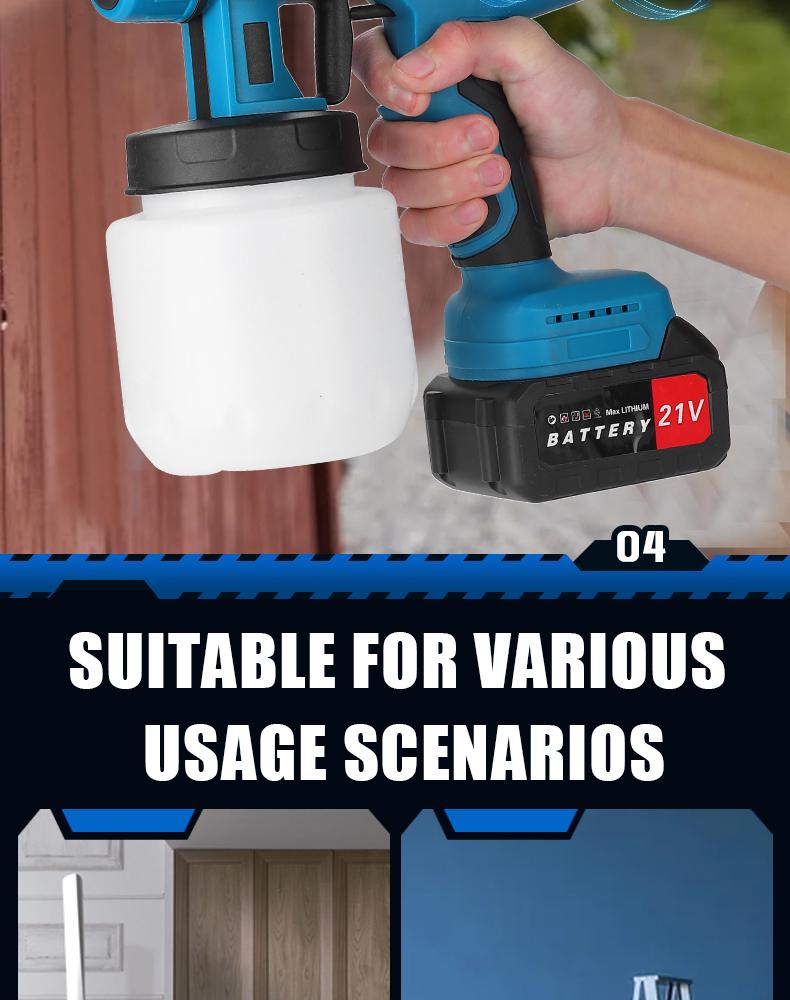 Cordless Paint Sprayer with 21V Battery, Handheld Electric Paint Gun for Home, Furniture, and Wall Painting Projects