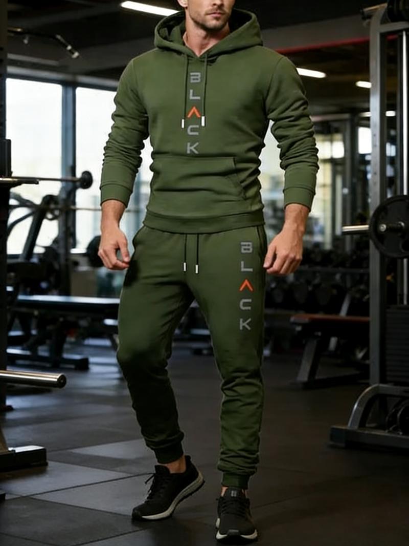Men's hooded sports shirt and pants set, casual long-sleeve pullover with pocket design, perfect for everyday wear and extremely comfortable