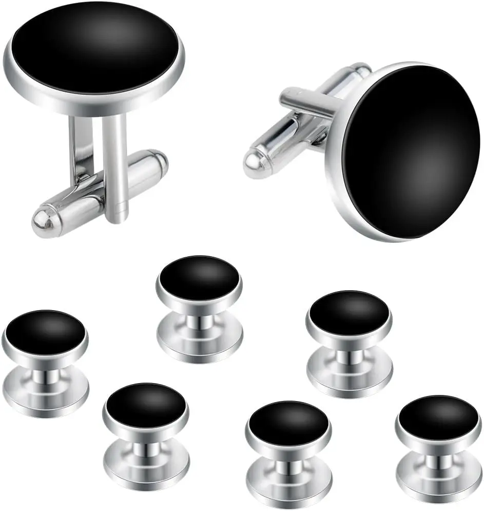 8 Pcs Tuxedo Buttons and Cufflinks Tuxedo Cufflinks and Studs Set Tuxedo Shirt Studs for Men Wedding Accessories Business Gift Tux Studs Classic Mens Cufflinks Shirts Cuff Links (Black & Silver) TKYPZY