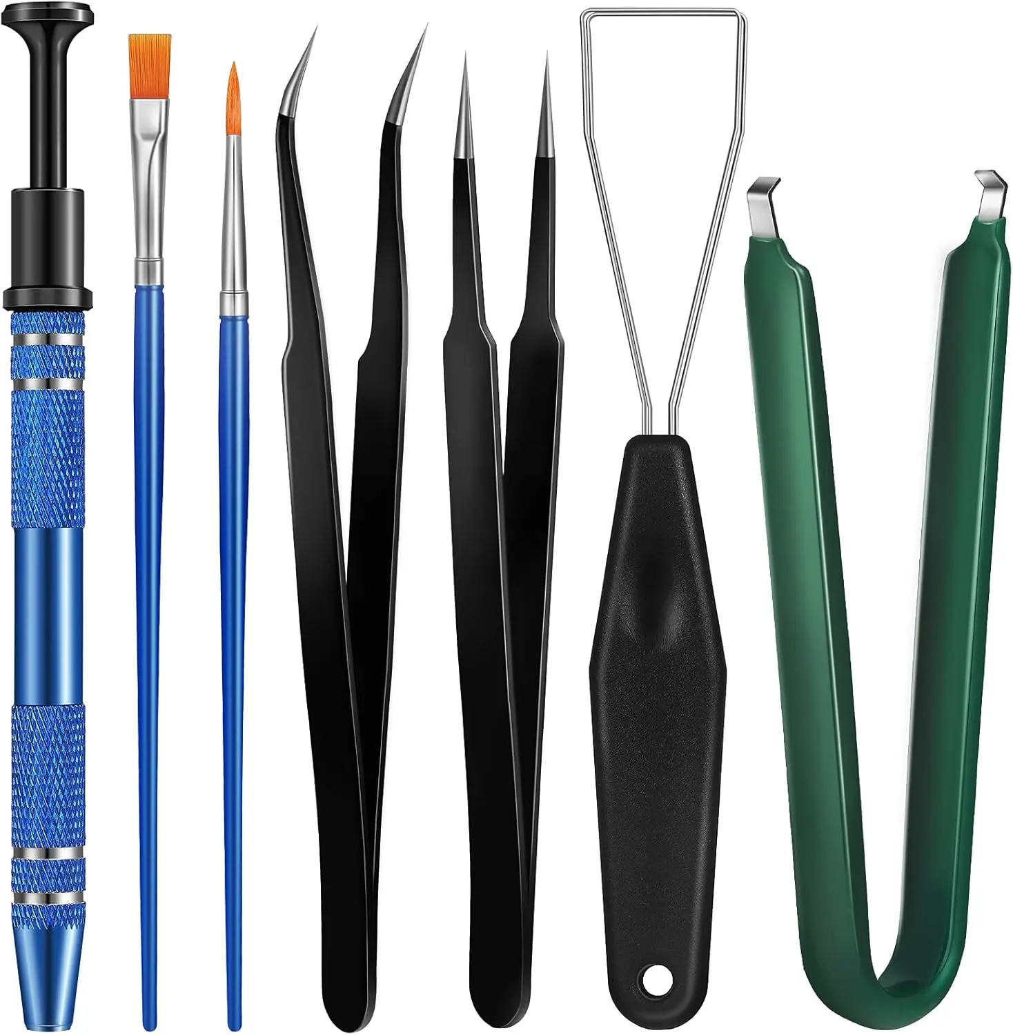 9-Pcs Keyboard Lube Switch Puller Tool Kit for DIY Enthusiasts - IC Extractor, Key Cap Puller, Elbow Tweezers, Pointed Tweezers, Flat Head & Fine Head Grease Brushes, Compatible with Switches for Modding & Maintenance