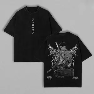 Levi Ackerman Attack on Titan Washed Vintage Oversized T-Shirt, Heavy Cotton Unisex Anime Graphic, AOT Shirt, Levi TeeVintage Acid Wash Levi Ackerman Inspired Graphic T-Shirt, Attack On Titan Anime Oversized Streetwear Tee, Retro Black White Manga Casual