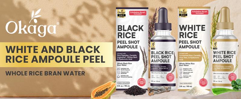 Okaga Natural Rice Peel Shot Ampoule Duo - 100% Organic Serums for Brightening, Exfoliating, and Moisturizing - Suitable for All Skin Types - Chemical Free