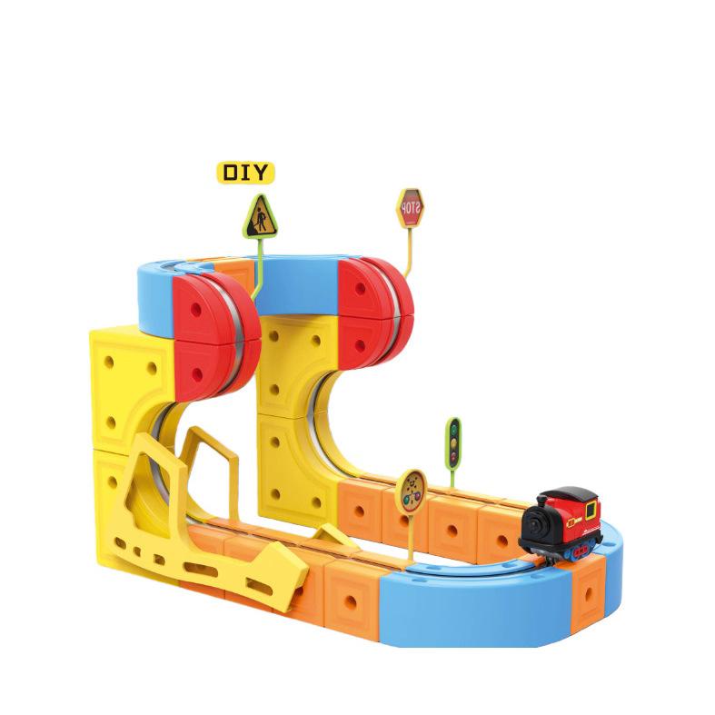 KlickRail Electric Train Set Flexible Race Track for 3 4 5 6 7 8 years old boys and girls, Building Toy Train Track Gravity-Defying 3D Embedded Layouts & Motorized Car, STEM Gift(Deluxe Set(155 Piece))