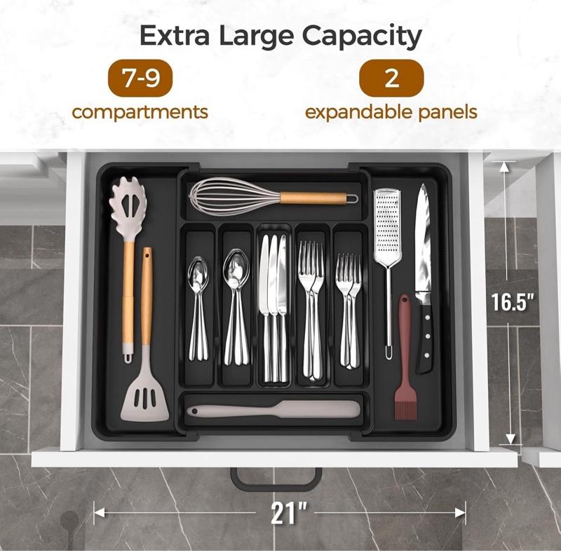 Extra Large Expandable Silverware Organizer Kitchen Utensil Drawer Organizer with Compartments for Utensils and Cutlery