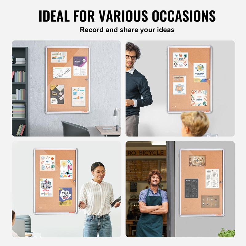 VEVOR 36"x24" Enclosed Cork Board with Aluminum Frame –  Lockable Bulletin Board with Acrylic Door & 2 Keys – Weather-Resistant Wall Display Case for School,  Home, Office