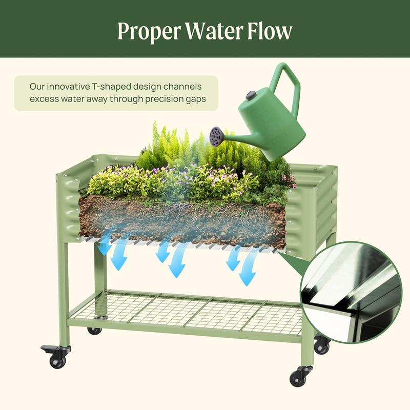 Rolling Elevated Raised Garden Bed V Series 2' x 4' with Legs & Storage Rack for Patio Porch 700 Lbs Capacity Outdoor Planter Box for Vegetables Flowers Herbs Heavy Duty Planter Pot Plant Stand