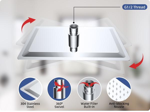 Hibbent Metal 10 Inch Rain Shower Head with Handheld Spray Combo, High Pressure Showerhead with 5 Modes Hand Spray, Dual Shower with Water Flow Control Valve, Shower Holder, 71" Hose, Chrome