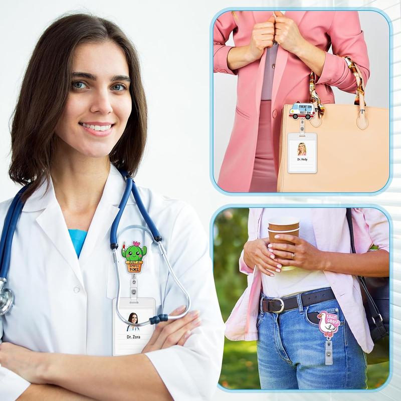 36/24/12/10 Pcs Funny Badge Reels for Nurses Cute Acrylic ID Badge Holder with Retractable Name ID Clip Bulk Badge Reel Accessories for Doctors Teachers Nursing Students Coworkers Medical Assistants New Grad Nurse Onboarding Gifts, Clinical Essentials