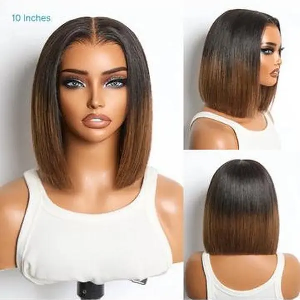 【 10/10 Hair 】Razor-Sharp Bobs Double Drawn Glueless 2x6 Lace  Natural Black/Black Brown Omber Luxury Sleek Bob Human Hair Wigs