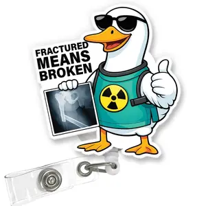Funny Radiology Tech Badge Reel Fractured Means Broken Design, Retractable ID Holder with Alligator Clip for Rad Tech Nurses