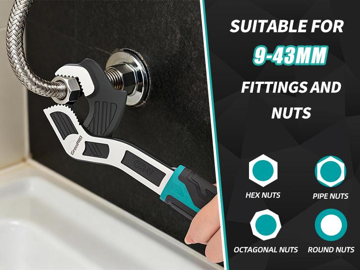 GrenPRO 2-Piece Industrial Grade Metal Ratchet Wrenches Set - 8" & 12" Adjustable Self-Locking Ratcheting Pipe Wrenches, Less Regripping Flexible Head Tools for Plumbing Repair, Faucet Installation