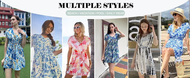 Ekouaer Womens Swimsuit Coverup Short Sleeve Beach Cover Up Dress V Neck Bikini Beachwear Casual Loose Fit Womenswear