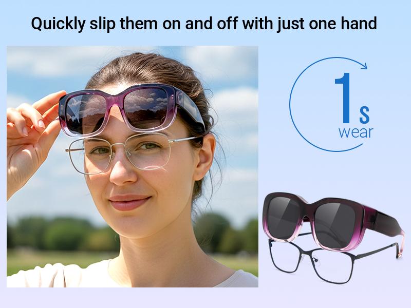 Meeloog Polarized Fit Over Glasses Sunglasses for Women, Trendy Beach Eyewear， Square Wrap Around Lightweight Shades for Driving Riding ST0066