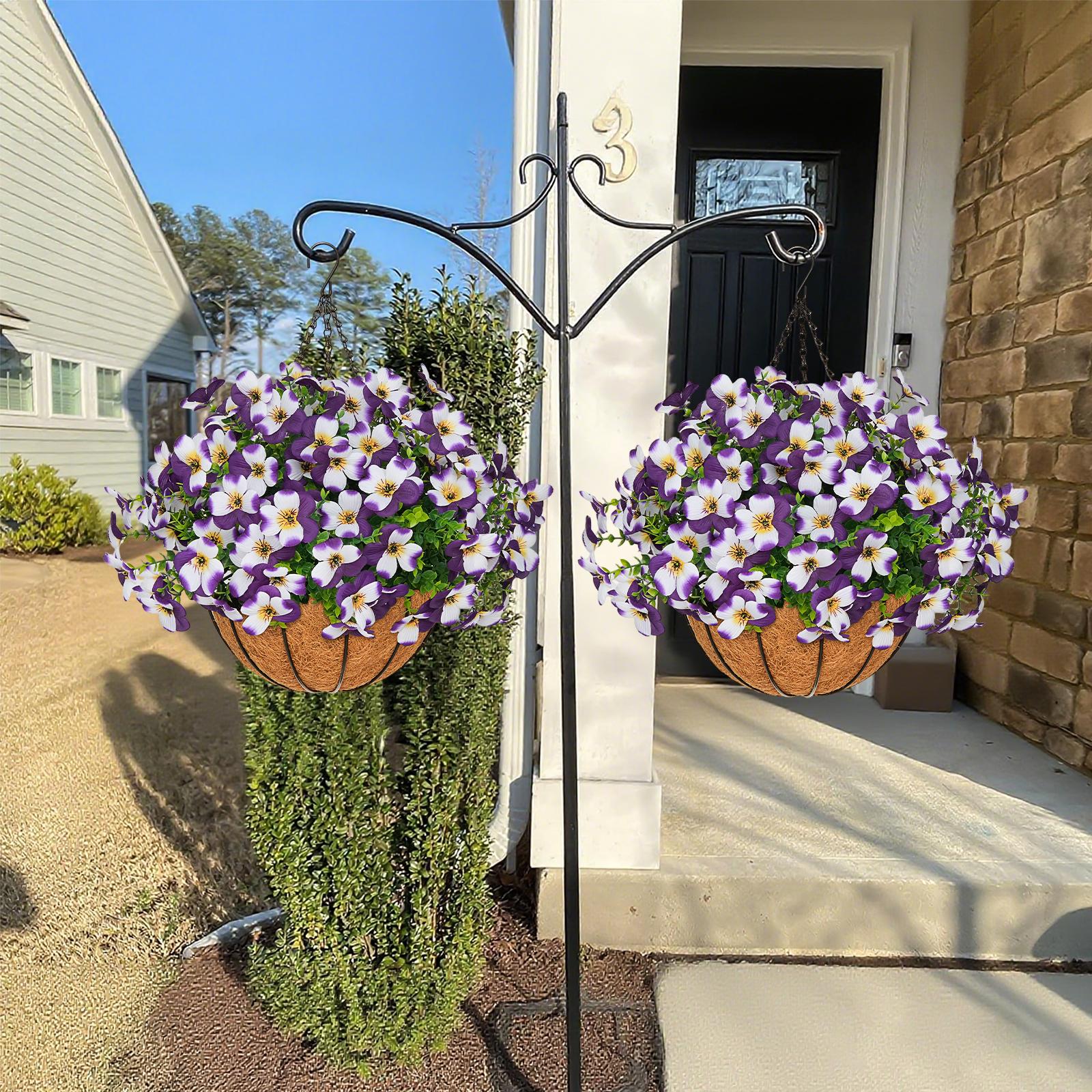 2 Pcs Artificial pansy hanging plant basket, perfect for summer outdoor decoration, made of realistic silk material, UV-resistant, featuring vibrant daisies and eucalyptus leaves, suitable for porches, homes, patios, balconies, and gardens. 2 Pcs Artificial pansy hanging plant basket, perfect for summer outdoor decoration, made of realistic silk material, UV-resistant, featuring vibrant daisies and eucalyptus leaves, suitable for porches, homes, patios, balconies, and gardens.