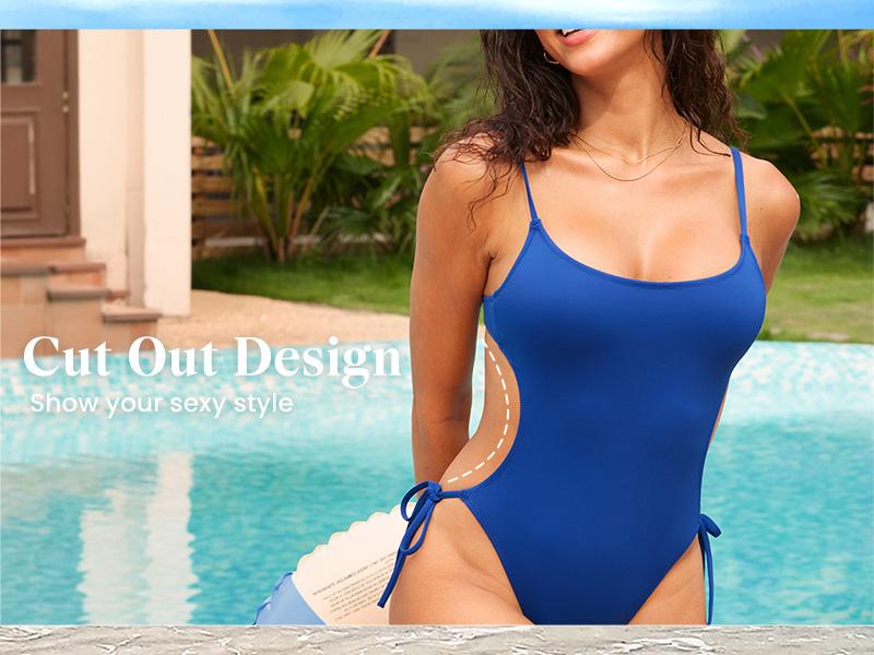 DOBREVA Women's One Piece Swimsuit Strappy Backless Bathing Suit Cut Out Lined Scoop Neck Adjustable Straps Swimwear