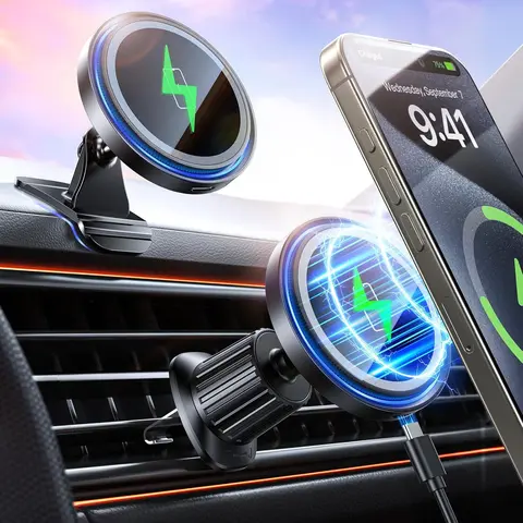OANDYS 15W MagSafe Car Charger - 3-in-1 Magnetic Holder Mount with N55 Magnet, Adjustable LED Night Light Guide, Car Charger Fast Charging for iPhone Driving Use, Cordless Wireless Power Attachment