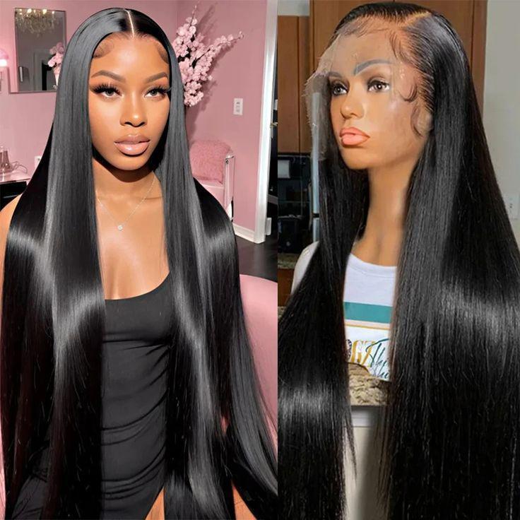 Bling Hair 180 Density 13x6 13x4 HD Transparent Straight Lace Frontal Wigs Human Hair 32 34 Inch 360 Full Lace Front Wig PrePlucked For Women